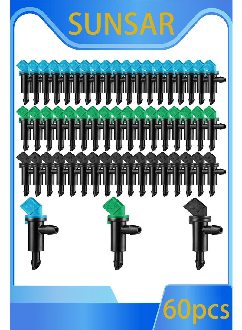 SUNSAR 60 Pieces Drip Emitter Garden Flag Irrigation Dripper in 3 Sizes, Trees and Shrubs, 1 GPH, 2 GPH, 4 GPH - Image 1