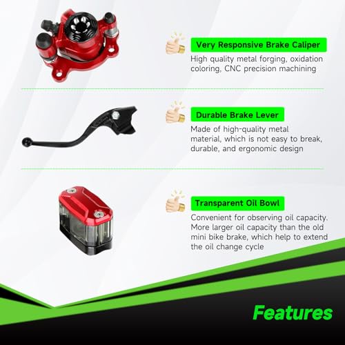 XIKOBY Upgraded Mini Bike Hydraulic Brake Kit Compatible with Baja Doodle Bug DB30 Blitz Dirt Bug Racer Predator 79cc 97cc 212cc 2.8hp 3.0hp Engine Minibike Parts with Pads (Red) - Image 4