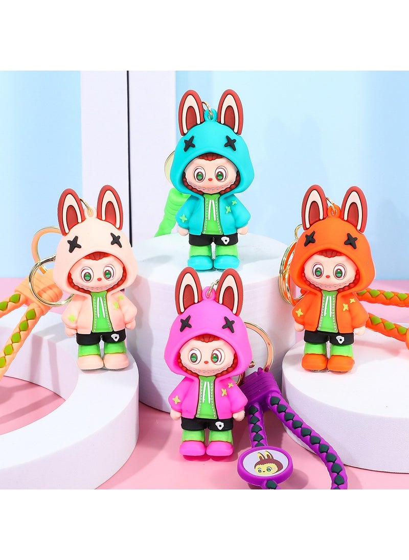 LABUBU LABUBU Keychain Set of 4 – Cute Bucktooth Cartoon Character Pendants – Backpack, Car & Key Ring Accessories Combo  - Image 1