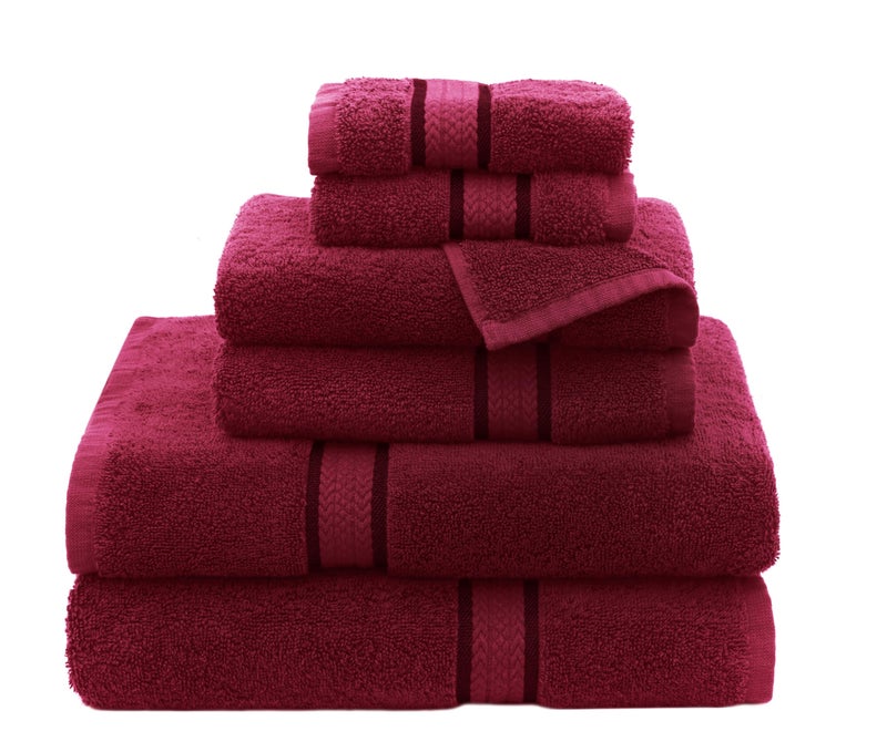 COTTON CRAFT Ultra Soft 6 Piece Towel Set - 2 Large Bath Towels, 2 Hand Towels, 2 Washcloths - Absorbent 580 GSM Quick Dry Everyday Luxury Hotel Bathroom Spa Gym Shower Pool - 100% Cotton - Burgundy - Image 1