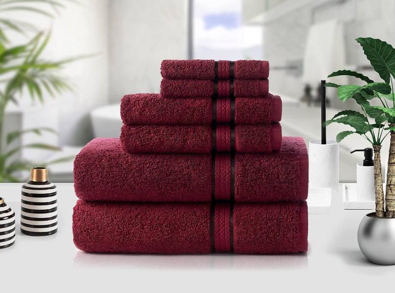 COTTON CRAFT Ultra Soft 6 Piece Towel Set - 2 Large Bath Towels, 2 Hand Towels, 2 Washcloths - Absorbent 580 GSM Quick Dry Everyday Luxury Hotel Bathroom Spa Gym Shower Pool - 100% Cotton - Burgundy - Image 3