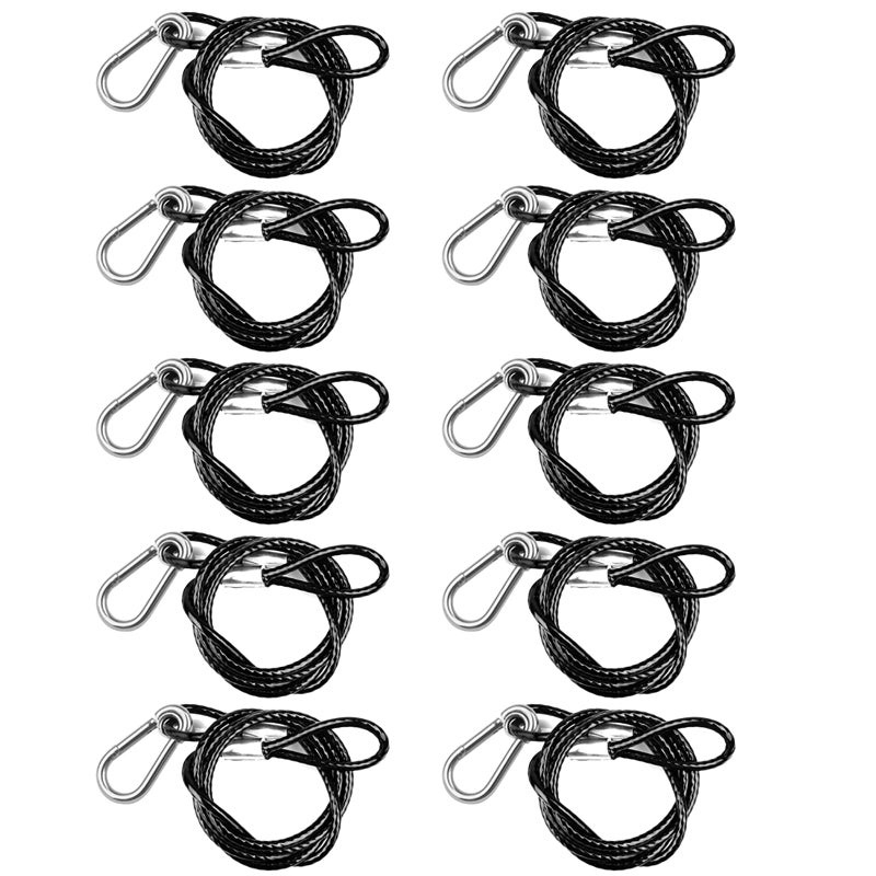 10 PCS 3FT Safety Cable Black Coated Braided Stainless Steel Security Cable with Loops for DJ Stage Par Lighting Max Load 110 lb