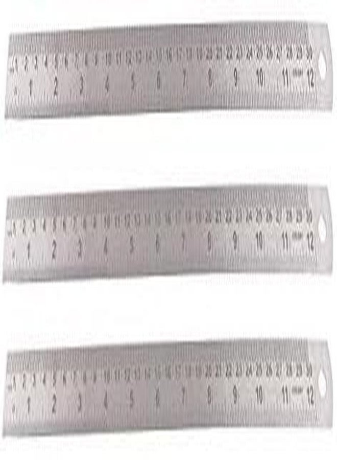 SVDK 30cm Stainless Steel Ruler | Durable Metal Scales with Permanently Etched Markings | Precision Measuring Tool for Students, Engineers, Architects, and Artists (Pack of 3) - Image 1