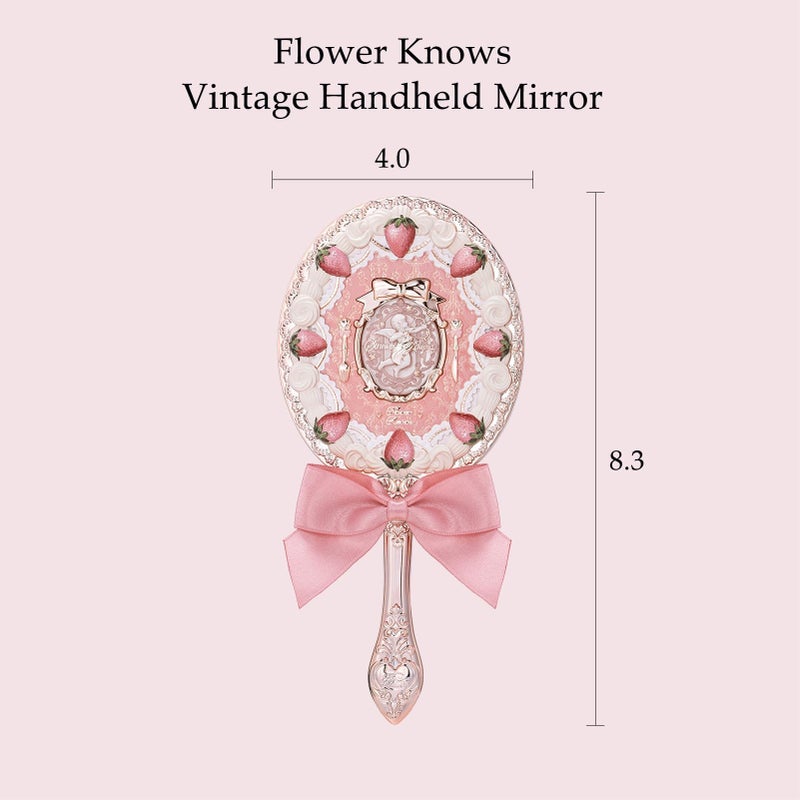 Flower Knows Strawberry Cupid Hand Mirror,Vintage Handheld Mirror,Fancy & Pretty Princess Mirror with Long Handle,Gift for Girls & Women(Milk Pink) - Image 2