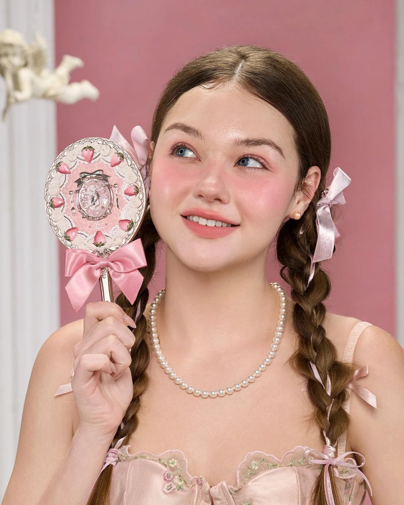 Flower Knows Strawberry Cupid Hand Mirror,Vintage Handheld Mirror,Fancy & Pretty Princess Mirror with Long Handle,Gift for Girls & Women(Milk Pink) - Image 3
