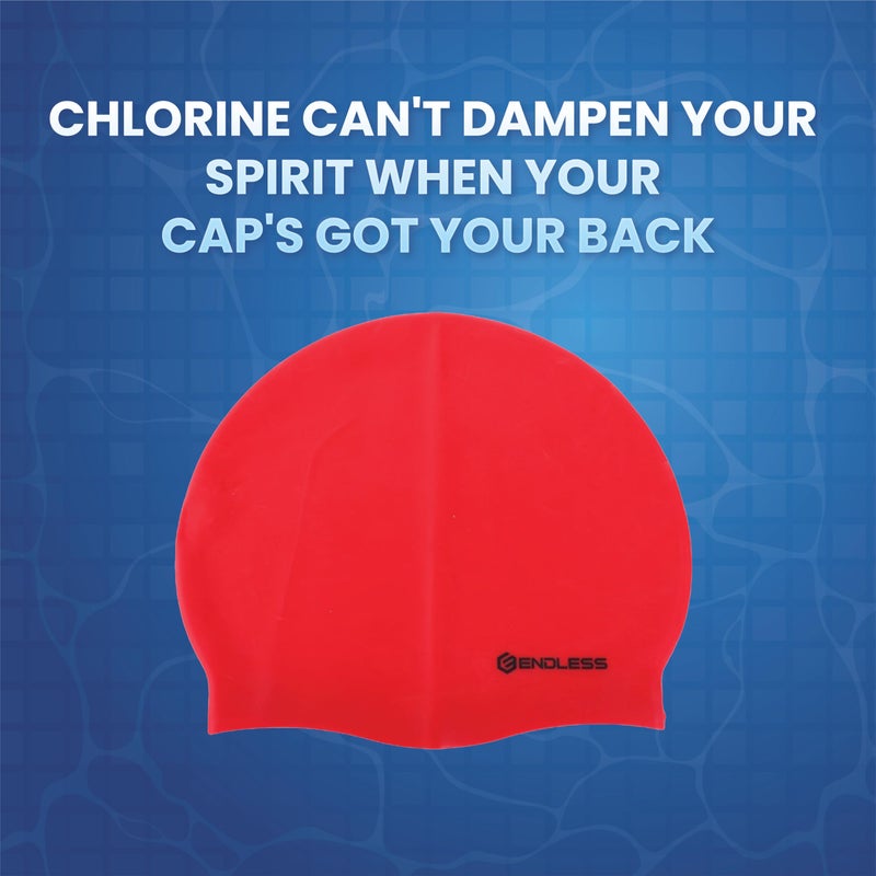 Endless EL1019 Classic Comfortable Plain Silicon Swimming Cap | Red | Material : Silicon | Fully Elastic Waterproof Swimming Cap for Long and Short Hair with Thicker Edge | For Adults, Women and Men - Image 5