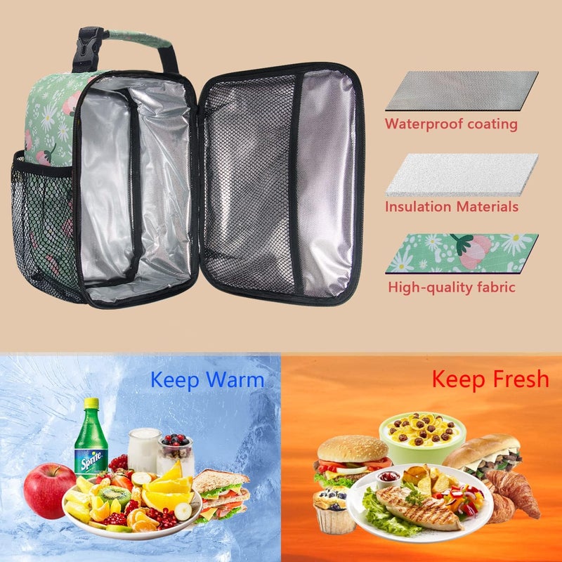 Insulated Lunch Bag Women, Reusable Lunch Box for Women & Men, Adluts Lunchbox for Office Work School, Portable Lunchbag, Green Floral（SA-18654-GF） - Image 5