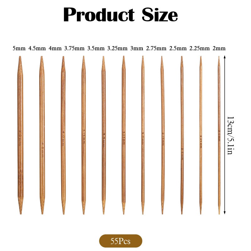 Zelphvt 55 Pcs Double Pointed Needles Set, Bamboo Knitting Needles in 11 Sizes 13cm/5.1in Double Pointed Needle for Beginners,Making Sweater,Scarf,Sock,Weave - Image 2