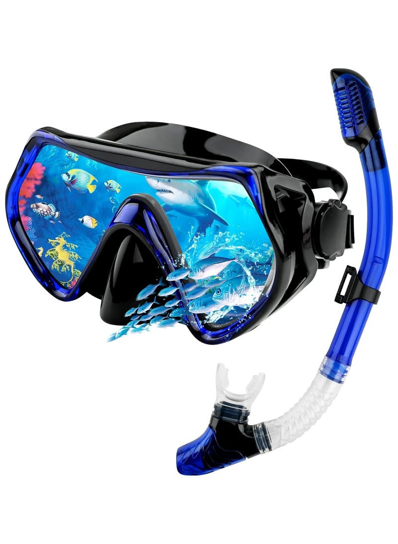 AROAQ Dry Snorkel Set Adults Professional,Anti-fog Diving Mask 180° Panoramic Ultra-Clear Snorkel Mask Anti-leak Diving Tube Set Free Breath Scuba Diving Goggle Adjustable for Men Women - Image 1