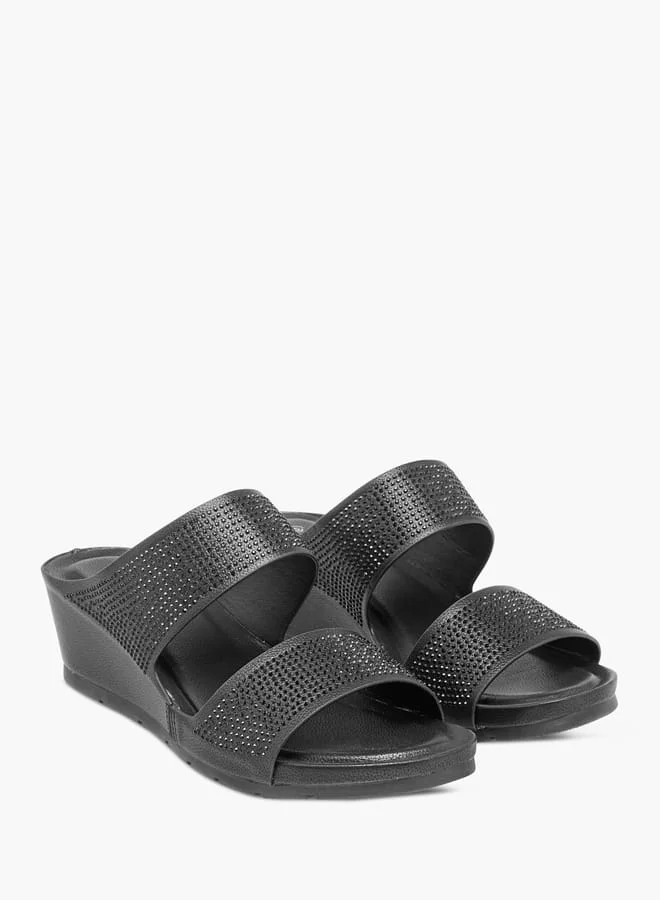 Le Confort Womens Embellished Wedge Slide Sandals With Slip On Closure