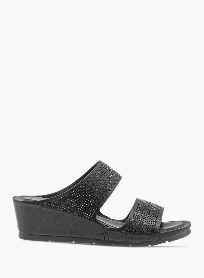 Le Confort Womens Embellished Wedge Slide Sandals With Slip On Closure