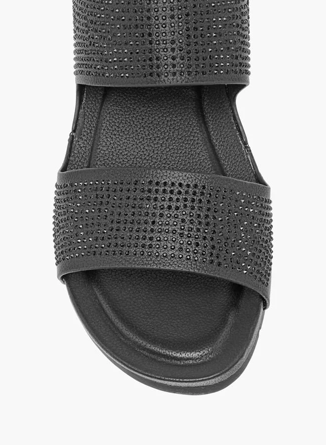 Le Confort Womens Embellished Wedge Slide Sandals With Slip On Closure