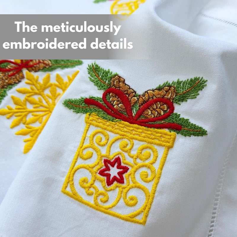 HCRAFT Embroidered Cotton Table Napkin Cloth Napkins Set of 4 18x18 Mix Christmas with Bow Napkin Square Fabric Dining Room Napkins Cloth Machine Washable Christmas Napkins Great Present Ideas - Image 3