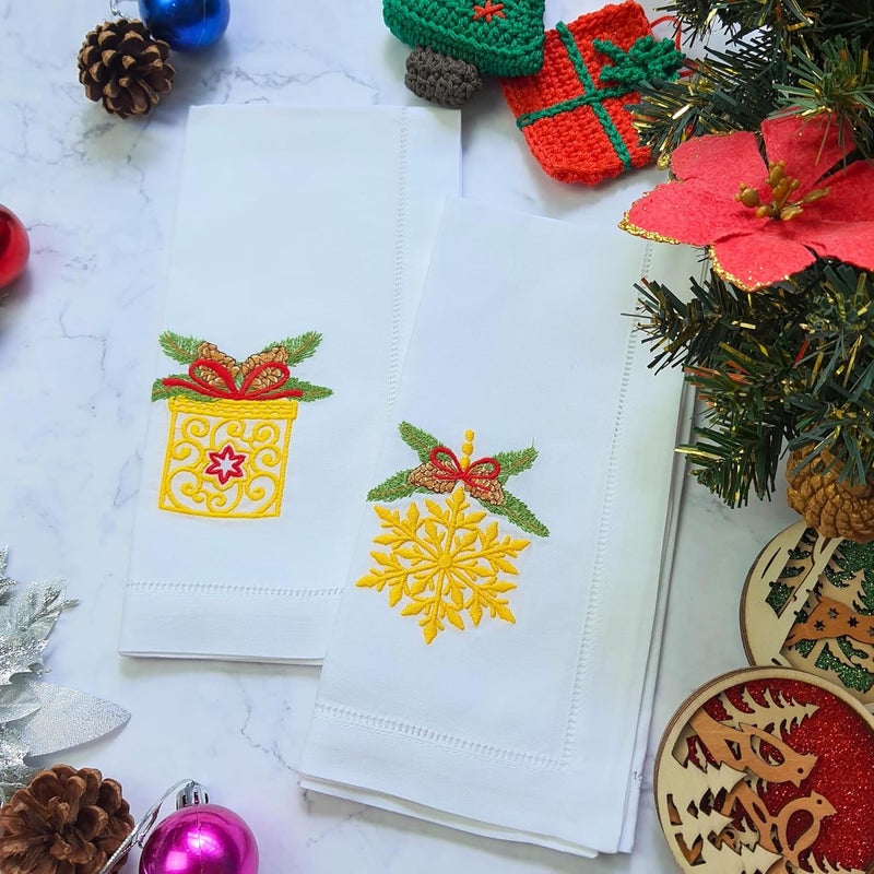 HCRAFT Embroidered Cotton Table Napkin Cloth Napkins Set of 4 18x18 Mix Christmas with Bow Napkin Square Fabric Dining Room Napkins Cloth Machine Washable Christmas Napkins Great Present Ideas - Image 5