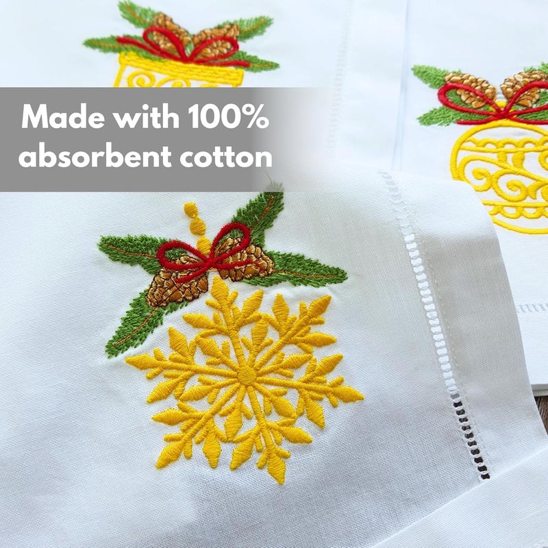 HCRAFT Embroidered Cotton Table Napkin Cloth Napkins Set of 4 18x18 Mix Christmas with Bow Napkin Square Fabric Dining Room Napkins Cloth Machine Washable Christmas Napkins Great Present Ideas - Image 4