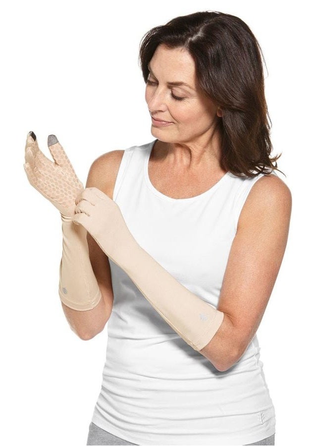Coolibar UPF 50+ Unisex UV Mid-Length Sun Gloves - Sun Protective (X-Large- Beige) - Image 2