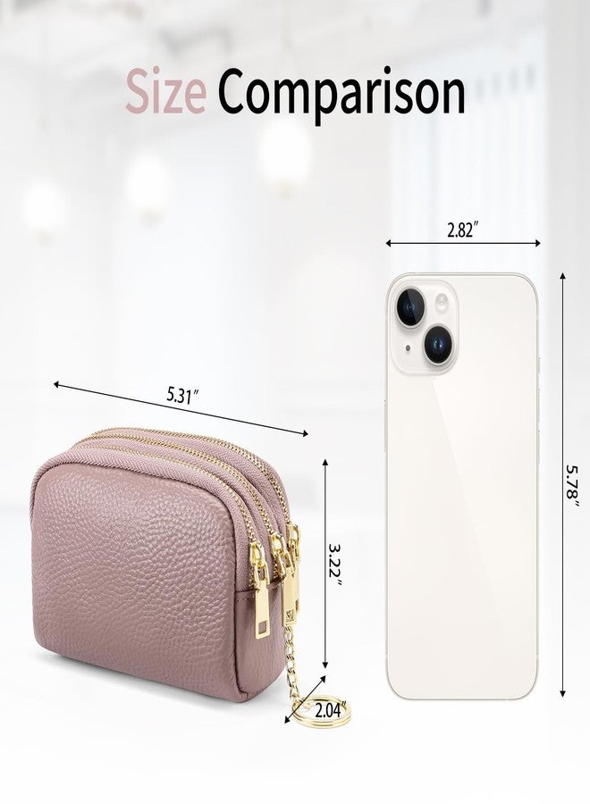 SENDEFN Small Coin Purse Leather 3 Zippered Change Pouch Wallet with Key Ring for Women - Image 3