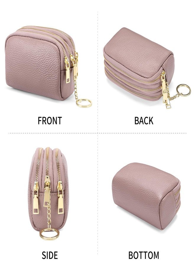 SENDEFN Small Coin Purse Leather 3 Zippered Change Pouch Wallet with Key Ring for Women - Image 5