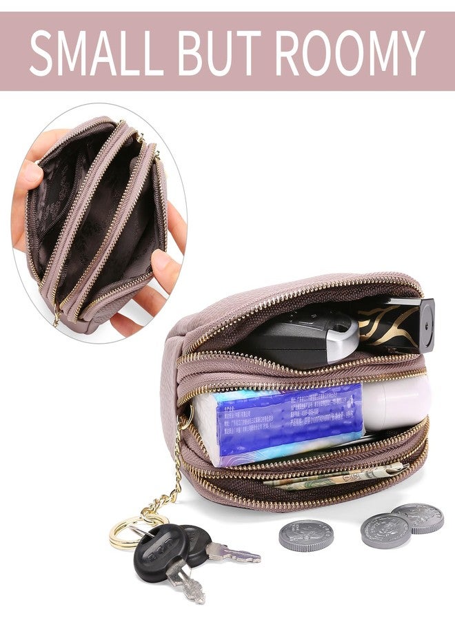 SENDEFN Small Coin Purse Leather 3 Zippered Change Pouch Wallet with Key Ring for Women - Image 2