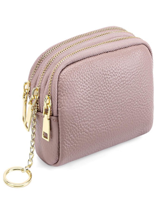 SENDEFN Small Coin Purse Leather 3 Zippered Change Pouch Wallet with Key Ring for Women - Image 1