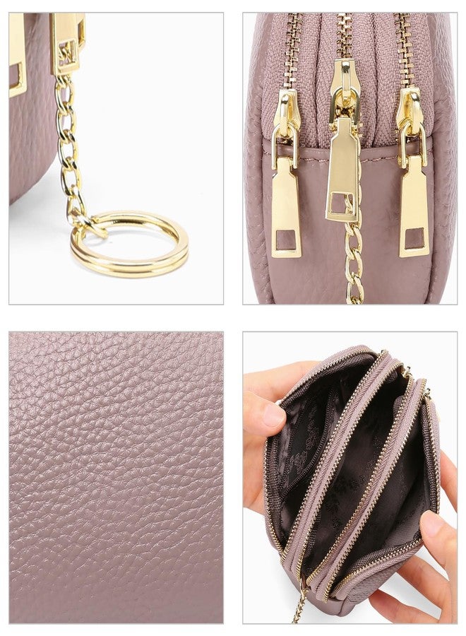 SENDEFN Small Coin Purse Leather 3 Zippered Change Pouch Wallet with Key Ring for Women - Image 4
