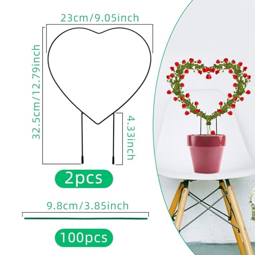 Pretwad 2 PCS Heart Shaped Plant Trellis Indoor with 100 Plant Twist Tie, Iron Heart Trellis for Indoor Climbing Plants Vine Stem Support Hearts Wire, Houseplant Hearts Trellis for Potted Plants - Image 2