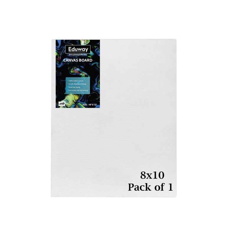 Eduway® Canvas Board for Painting- (8x10) | Premium Quality 7Oz Pre-Primed Cotton Canvas Board for Artists & Beginners | Ideal for Acrylic, Oil, Gouache, Pastels Colors (Pack of 1) (20x25 cms)/' - Image 1