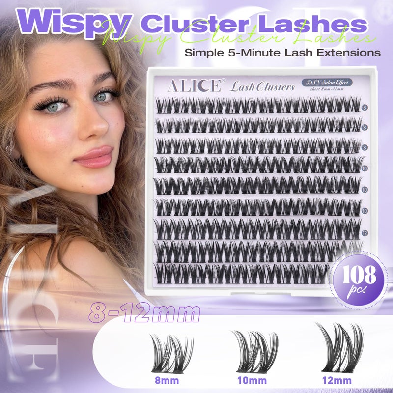 ALICE Short Lash Clusters 8-12mm Wispy Volume Eyelash Extensions Natural Thin Band Eyelash Clusters Individual Lashes DIY Lash Extensions - Image 5