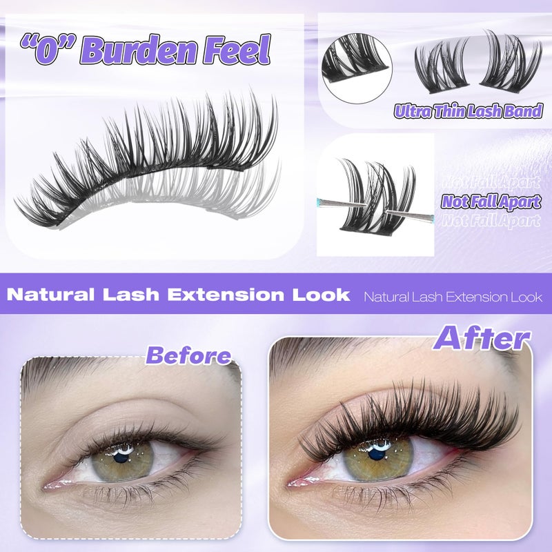 ALICE Short Lash Clusters 8-12mm Wispy Volume Eyelash Extensions Natural Thin Band Eyelash Clusters Individual Lashes DIY Lash Extensions - Image 4