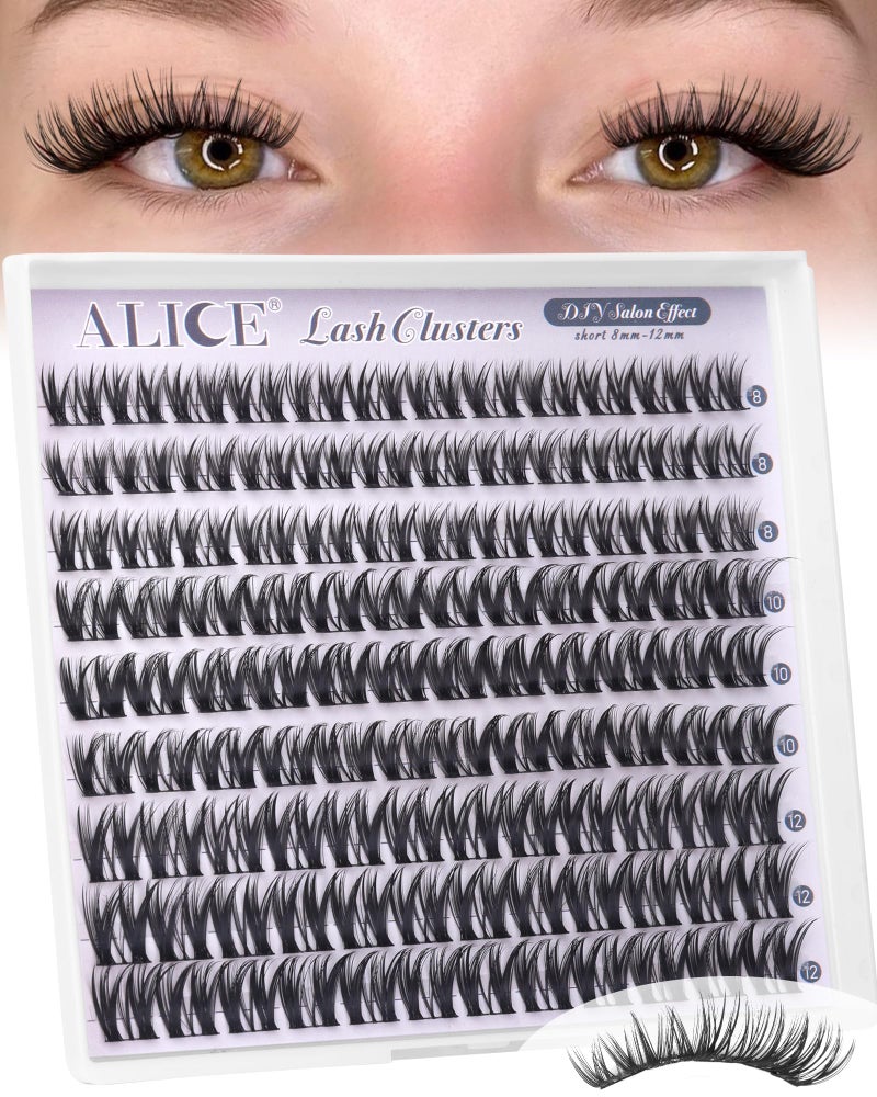 ALICE Short Lash Clusters 8-12mm Wispy Volume Eyelash Extensions Natural Thin Band Eyelash Clusters Individual Lashes DIY Lash Extensions - Image 1