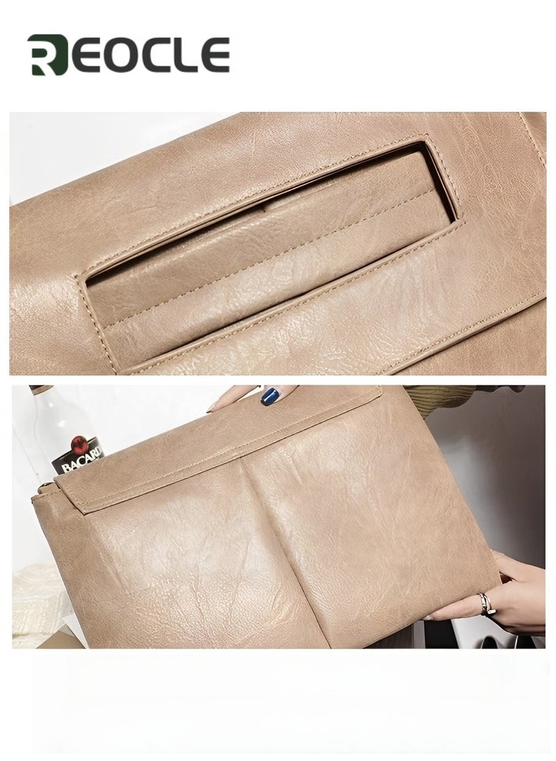 REOCLE Rectangular Clutch Bag with Handle Leather Envelope Handbag Small Messenger Bag Vintage Satchel Purse with Shoulder Strap  - Image 4