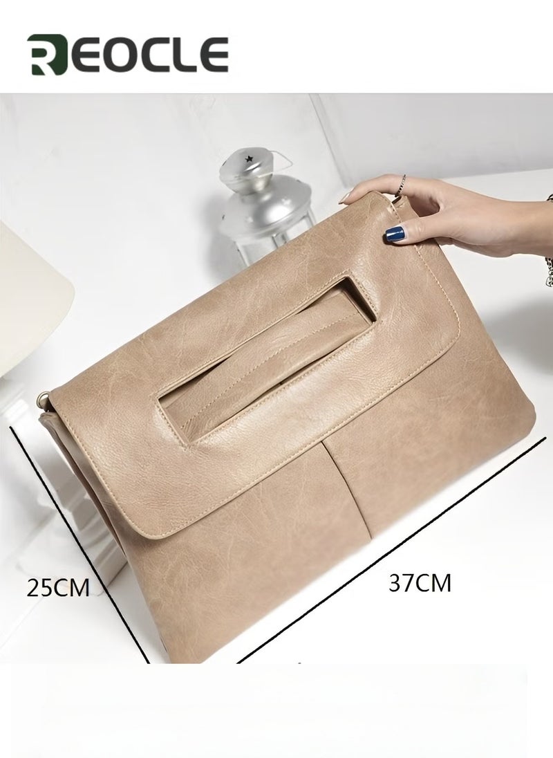 REOCLE Rectangular Clutch Bag with Handle Leather Envelope Handbag Small Messenger Bag Vintage Satchel Purse with Shoulder Strap  - Image 2