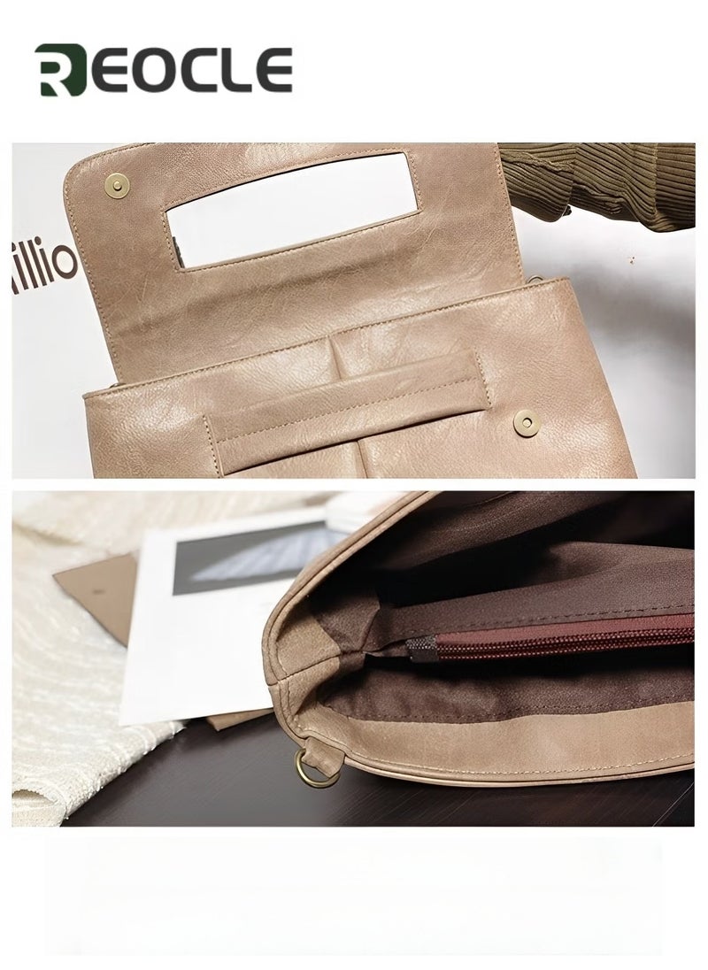 REOCLE Rectangular Clutch Bag with Handle Leather Envelope Handbag Small Messenger Bag Vintage Satchel Purse with Shoulder Strap  - Image 3