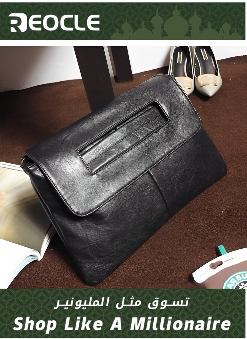 REOCLE - Rectangular Clutch Bag with Handle Leather Envelope Handbag Small Messenger Bag Vintage Satchel Purse with Shoulder Strap - Image 1
