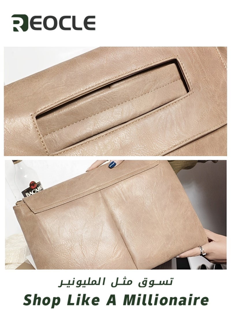 REOCLE - Rectangular Clutch Bag with Handle Leather Envelope Handbag Small Messenger Bag Vintage Satchel Purse with Shoulder Strap - Image 1