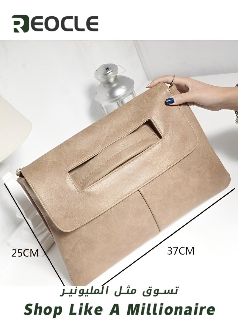 REOCLE - Rectangular Clutch Bag with Handle Leather Envelope Handbag Small Messenger Bag Vintage Satchel Purse with Shoulder Strap - Image 1