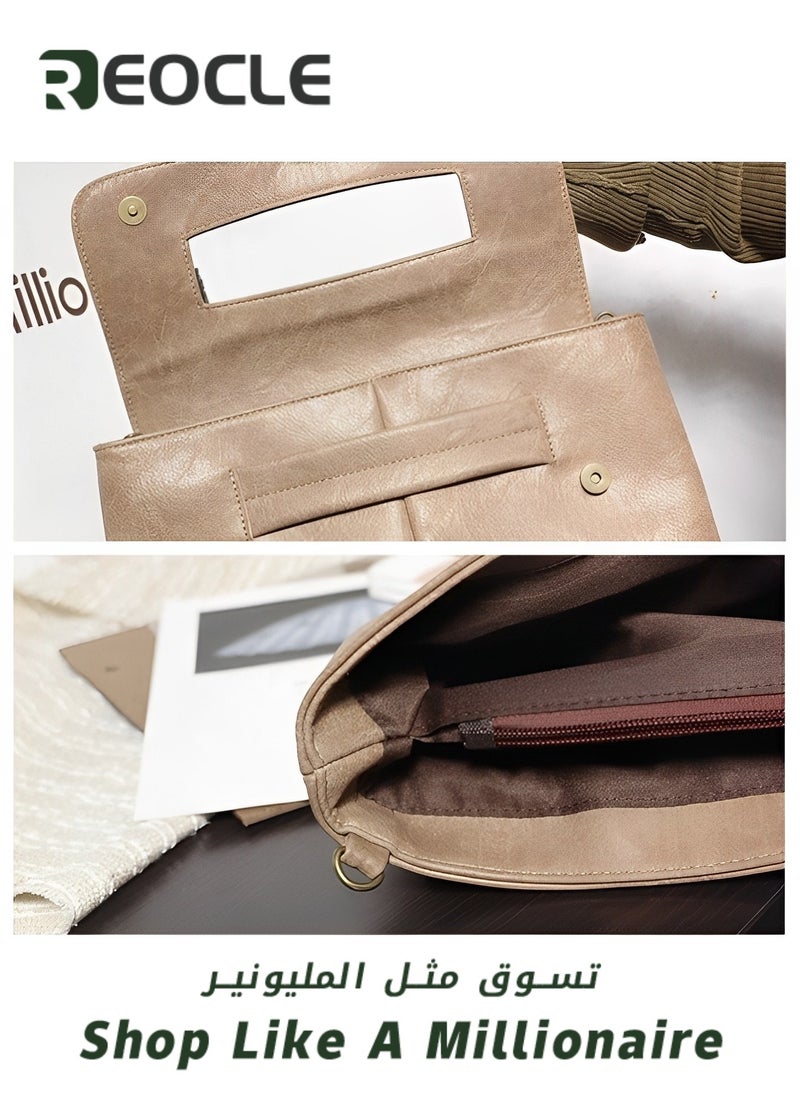 REOCLE - Rectangular Clutch Bag with Handle Leather Envelope Handbag Small Messenger Bag Vintage Satchel Purse with Shoulder Strap - Image 1