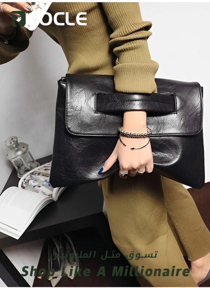 REOCLE - Rectangular Clutch Bag with Handle Leather Envelope Handbag Small Messenger Bag Vintage Satchel Purse with Shoulder Strap - Image 1
