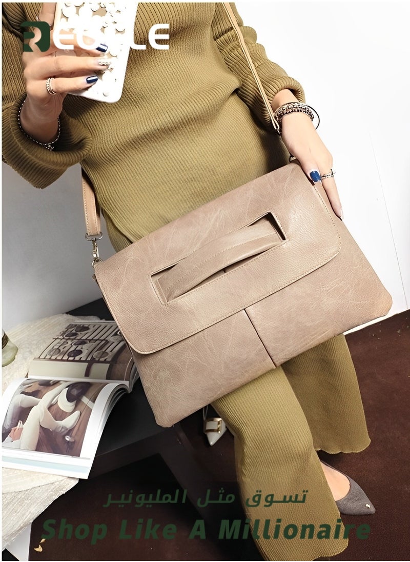 REOCLE - Rectangular Clutch Bag with Handle Leather Envelope Handbag Small Messenger Bag Vintage Satchel Purse with Shoulder Strap - Image 1