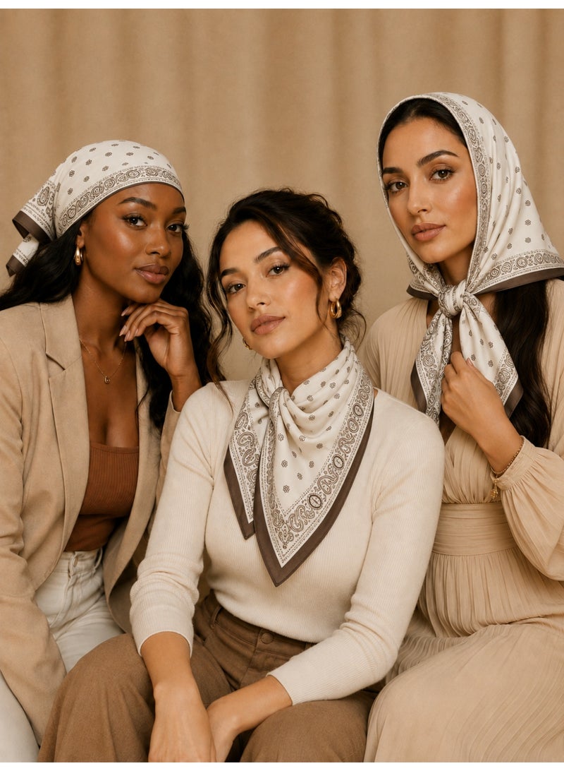 Women’s Satin Square Scarf, Soft Silky Head and Neck Wrap, 60 x 60 cm(White Paisley) - Image 1