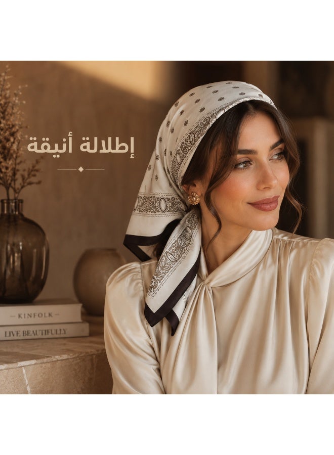 Women’s Satin Square Scarf, Soft Silky Head and Neck Wrap, 60 x 60 cm(White Paisley) - Image 5