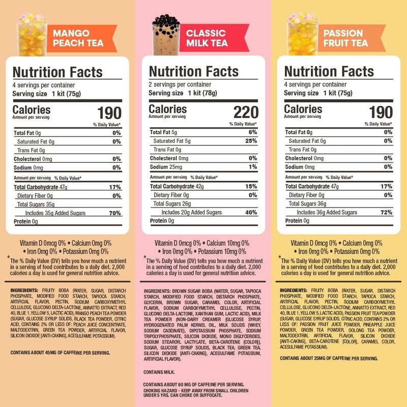 Boba Bundle Kit 10 Serv. Instant Bubble Pearl Variety Milk Tea Kit with Authentic Brown Sugar Tapioca Pearls by Yulu Foods - Ready in Under 1 Minute, Includes Paper Straws - Gift Box, Holiday (Classic, Mango Peach, Passionfruit) - Image 5