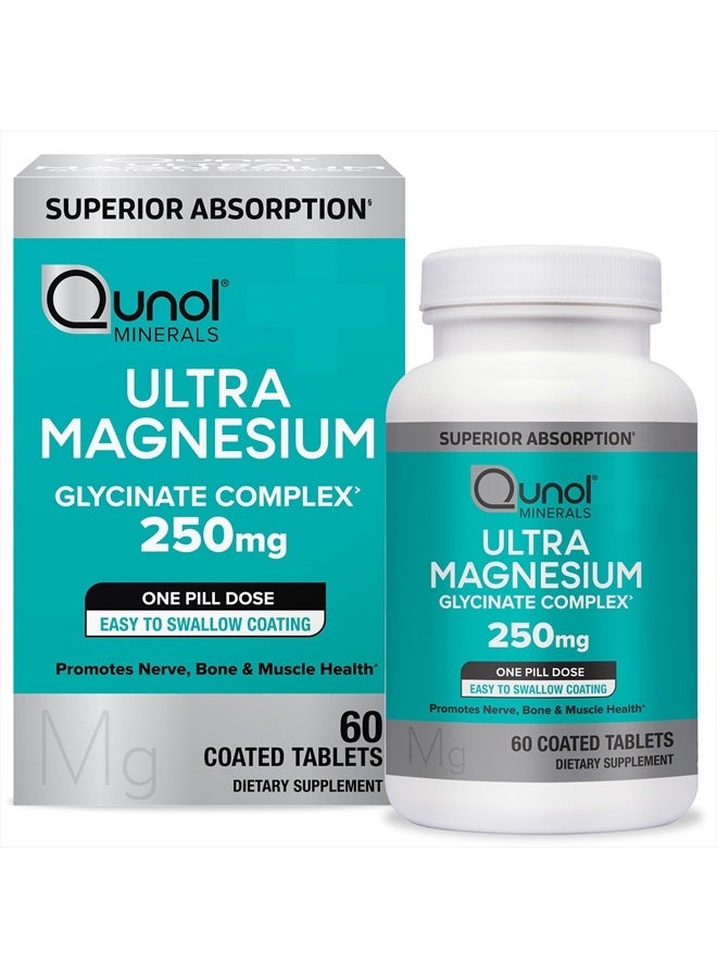 Qunol Magnesium Glycinate Complex, Gentle on Stomach, 250mg One Pill Dose, Superior-Absorption Magnesium, Nerve, Bone and Muscle Health Supplement, 60 Count (Pack of 1) - Image 1