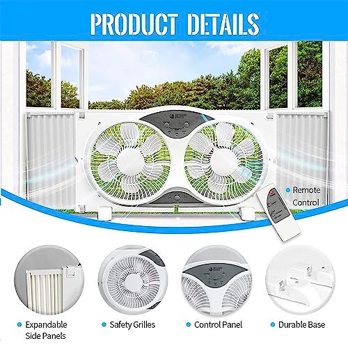 BEYOND BREEZE Window Fan Reversible Airflow, 9" Dual Window Fan with 3-Speed 3 Modes (Cool, Circulate, Exhaust), Remote Control Twin Window Fan 23.5" to 37" Adjustable Width for Bedroom, Kitchen, Home - Image 3