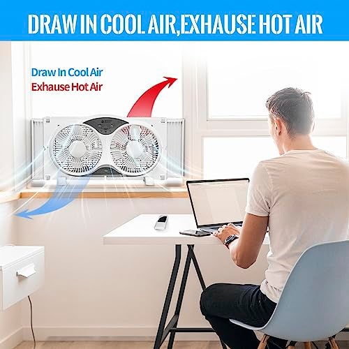 BEYOND BREEZE Window Fan Reversible Airflow, 9" Dual Window Fan with 3-Speed 3 Modes (Cool, Circulate, Exhaust), Remote Control Twin Window Fan 23.5" to 37" Adjustable Width for Bedroom, Kitchen, Home - Image 5