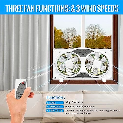 BEYOND BREEZE Window Fan Reversible Airflow, 9" Dual Window Fan with 3-Speed 3 Modes (Cool, Circulate, Exhaust), Remote Control Twin Window Fan 23.5" to 37" Adjustable Width for Bedroom, Kitchen, Home - Image 4
