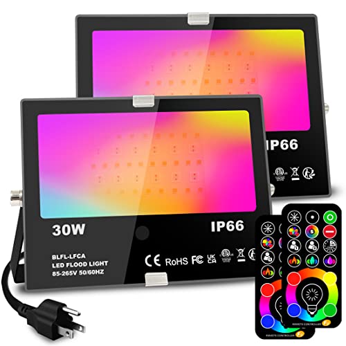MELPO 30W Led Flood Light Outdoor 300W Equivalent, Color Changing RGB Lights with Remote, 120 RGB Colors, Warm White 2700K, Timing, Custom Mode, Uplight Landscape Lights,IP66 US 3-Plug (2 Pack) - Image 1