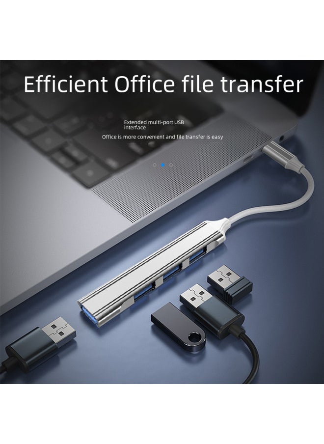 Type-c To Four Usb3.0 Expander Mobile Phone Laptop Computer Multi-function Dock Extension Cable Hub-Number Of Interfaces:USB One Drag Four Gray Bag - Image 4