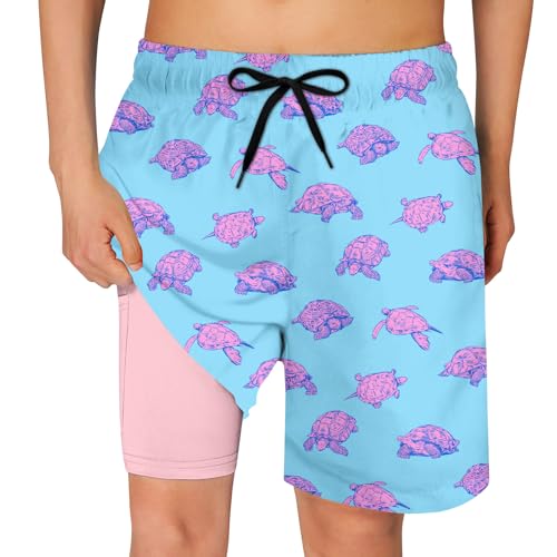 Cozople Teen Boys Sea Turtle Swim Trunks Size 14-16 Swimwear Quick Dry UPF50+ Stretchy Compression Lining Bathing Suits Blue Sports Surfing Boardshorts Swimsuit with Inner Boxer Brief Shorts - Image 4