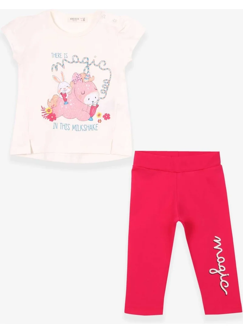 Breeze Girls' Capri Tights Set Unicorn Printed Ecru (1.5-5 Years)